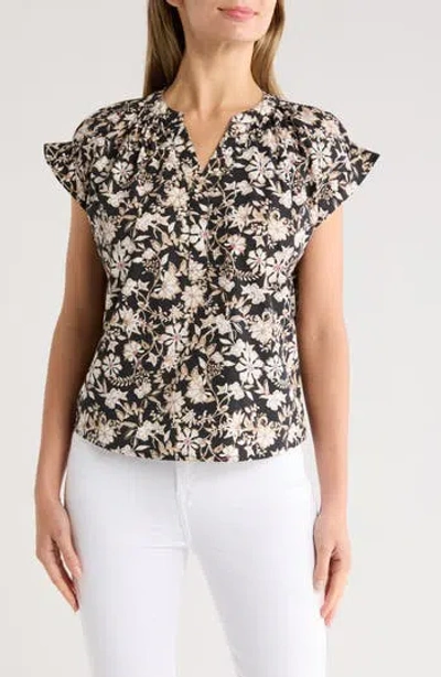 Melrose And Market Flutter Sleeve Cotton Top In Multi