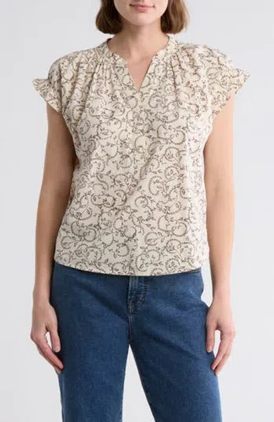 Melrose And Market Flutter Sleeve Cotton Top In Nude