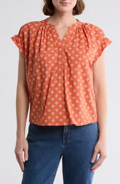 Melrose And Market Flutter Sleeve Cotton Top In Orange