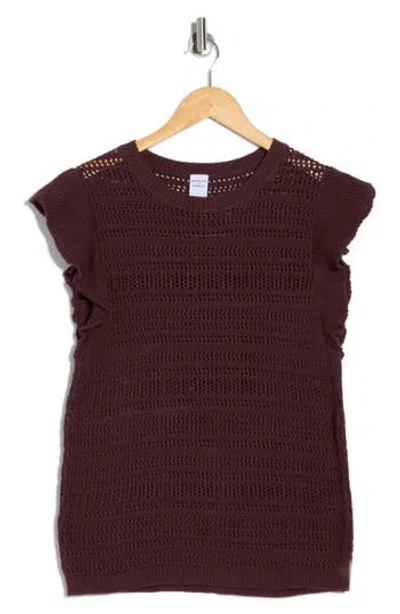 Melrose And Market Flutter Sleeve Sweater In Burgundy Fudge