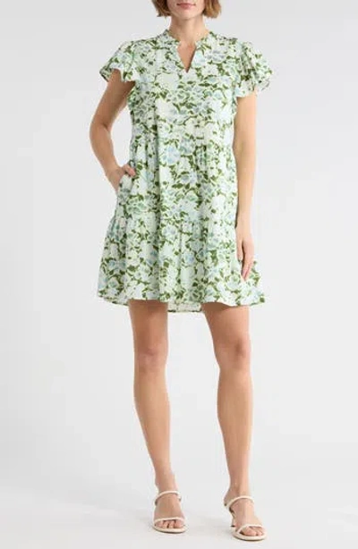 Melrose And Market Flutter Sleeve Tiered Minidress In Green