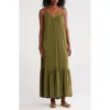 Melrose And Market Gauze Tiered Maxi Dress In Green