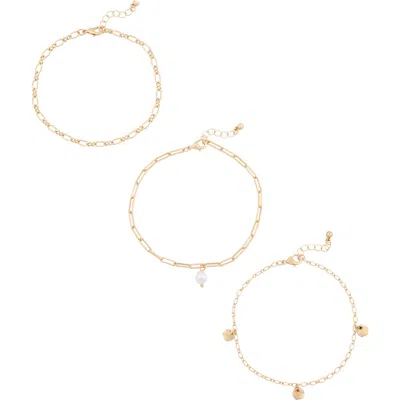 Melrose And Market Imitation Pearl Charm 3-pack Ankle Set In Goldtone/imitation Pearl