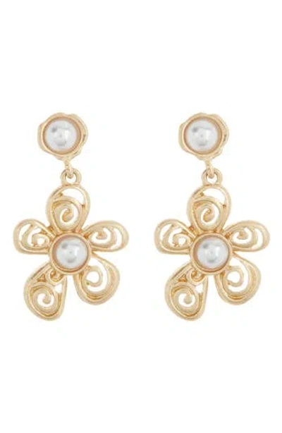 Melrose And Market Imitation Pearl Flower Drop Earrings In Gold/imitation Pearl