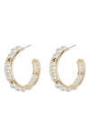 Melrose And Market Imitation Pearl Wire Wrap Hoop Earrings In Goldtone/imitation Pearl