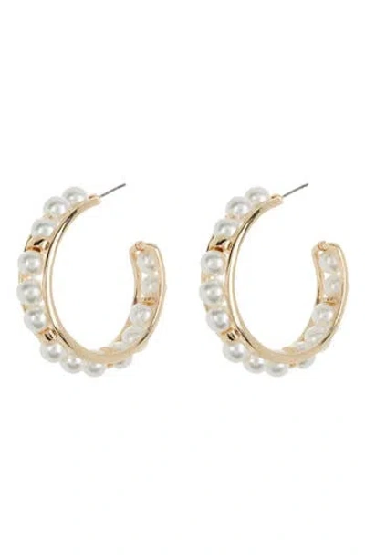 Melrose And Market Imitation Pearl Wire Wrap Hoop Earrings In Goldtone/imitation Pearl
