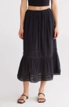 Melrose And Market Lace Inset Cotton Midi Skirt In Black