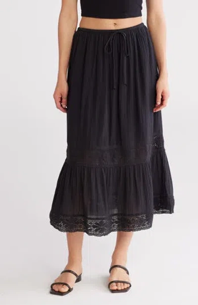 Melrose And Market Lace Inset Cotton Midi Skirt In Black