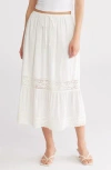 Melrose And Market Lace Inset Cotton Midi Skirt In Ivory Egret