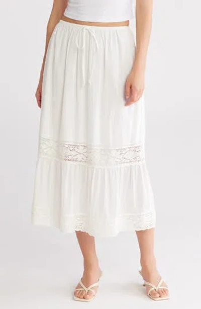 Melrose And Market Lace Inset Cotton Midi Skirt In Ivory Egret