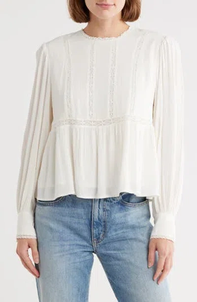 Melrose And Market Lace Trim Long Sleeve Peplum Top In White