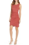 Melrose And Market Leith Ruched Body-con Sleeveless Dress In Red Ochre Heather
