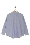Melrose And Market Long Sleeve Button-up Tunic Shirt In Blue- White Stripe