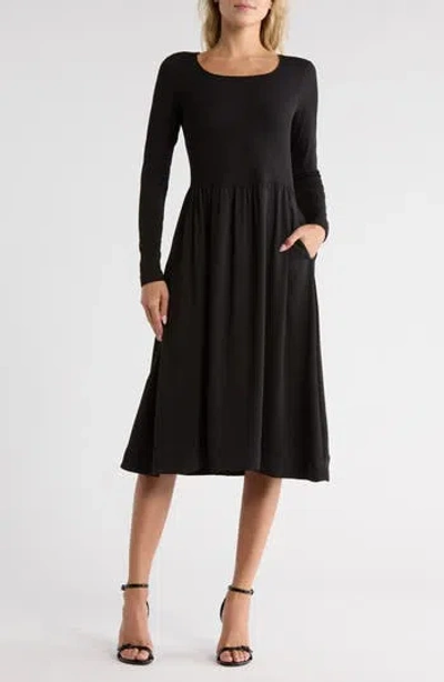 Melrose And Market Long Sleeve Fit & Flare Midi Dress In Black