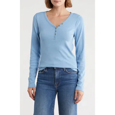 Melrose And Market Long Sleeve Henley In Blue