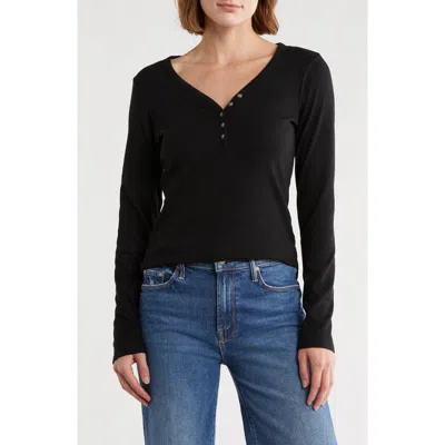 Melrose And Market Long Sleeve Henley In Black