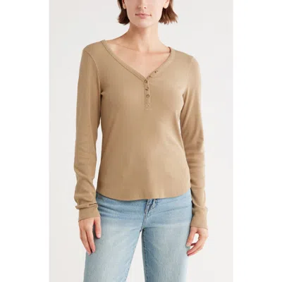 Melrose And Market Long Sleeve Henley In Brown