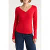 Melrose And Market Long Sleeve Henley In Red