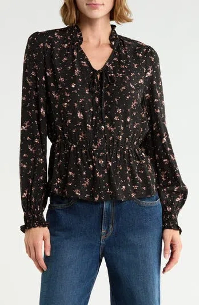 Melrose And Market Long Sleeve Peplum Top In Black