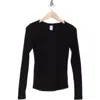 Melrose And Market Long Sleeve Pointelle Cotton Blend Top In Black