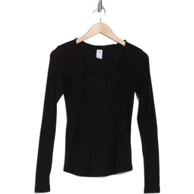 Melrose And Market Long Sleeve Pointelle Cotton Blend Top In Black