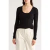 Melrose And Market Long Sleeve Pointelle Cotton Blend Top In Black