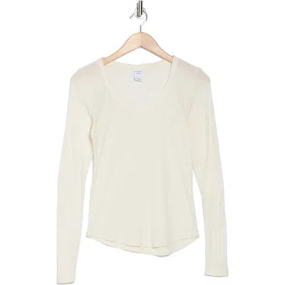 Melrose And Market Long Sleeve Pointelle Cotton Blend Top In Ivory Egret