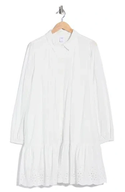 Melrose And Market Long Sleeve Poplin Eyelet Trim Dress In White