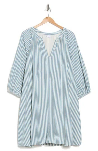 Melrose And Market Long Sleeve Poplin Minidress In Ivory- Blue Provincal Stripe