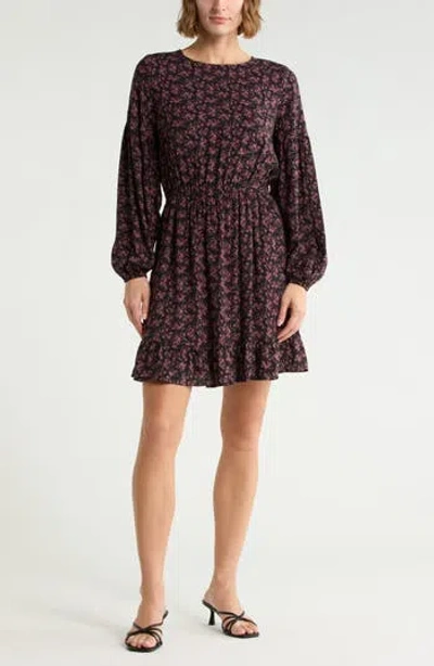 Melrose And Market Long Sleeve Print Minidress In Brown