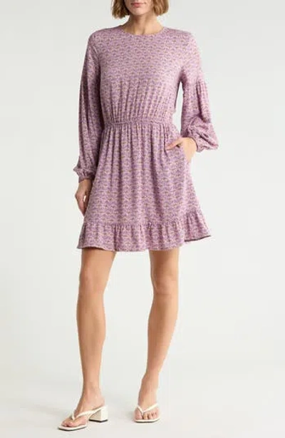 Melrose And Market Long Sleeve Print Minidress In Purple