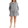 Melrose And Market Long Sleeve Ruffle Hem Shirtdress In Ivory- Navy Azorical Leaf