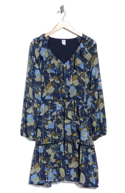 Melrose And Market Long Sleeve Ruffle Minidress In Multi