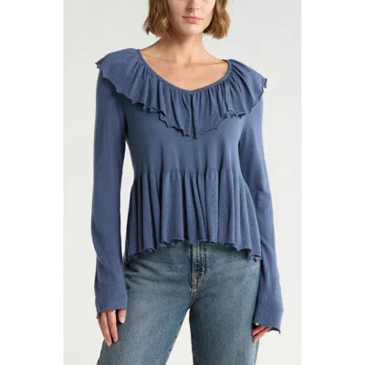 Melrose And Market Long Sleeve Ruffle Sweater In Blue