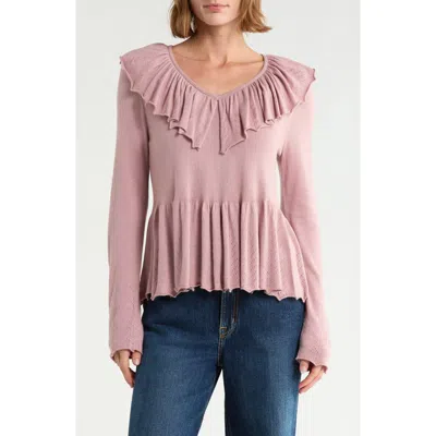 Melrose And Market Long Sleeve Ruffle Sweater In Pink