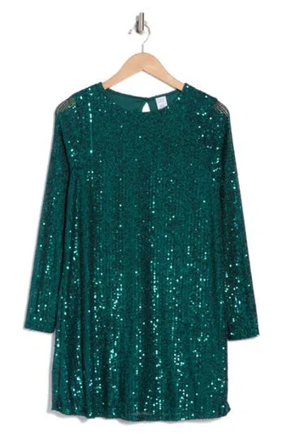 Melrose And Market Long Sleeve Sequin Minidress In Hunter Green