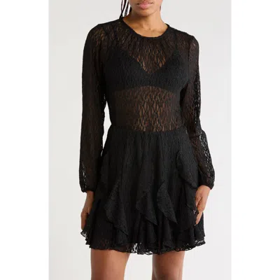 Melrose And Market Long Sleeve Sheer Stretch Lace Top In Black