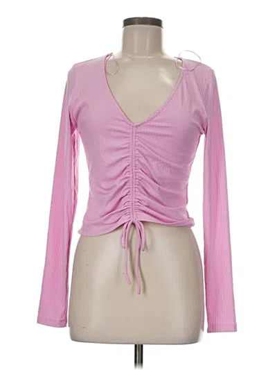 Pre-owned Melrose And Market Long Sleeve Top Pink Plunge Neckline Tops