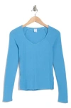 Melrose And Market Long Sleeve V-neck T-shirt In Blue Parisian
