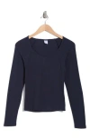 Melrose And Market Long Sleeve V-neck T-shirt In Navy Blazer