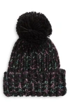 Melrose And Market Metallic Pompom Beanie In Black