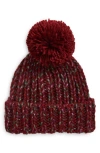 Melrose And Market Metallic Pompom Beanie In Burgundy