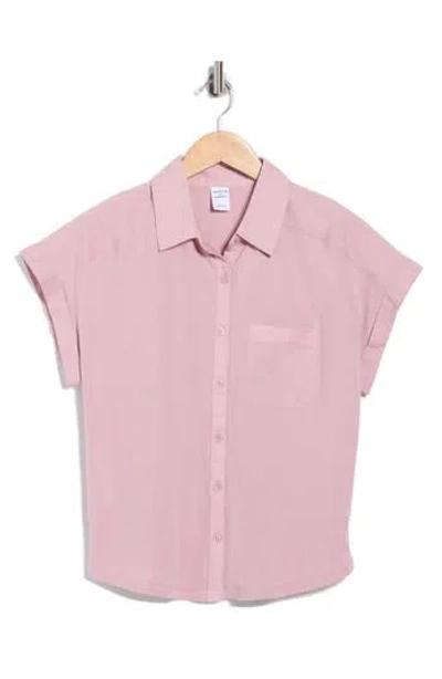 Melrose And Market Mixed Media Button-up Shirt In Pink