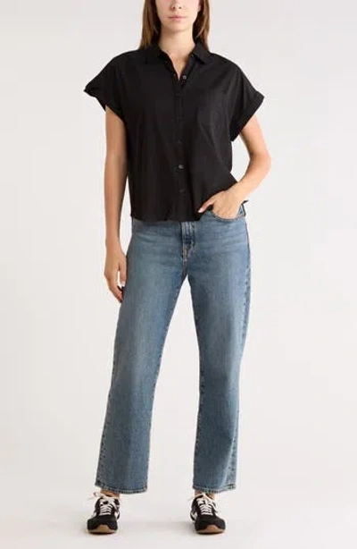Melrose And Market Mixed Media Button-up Shirt In Black