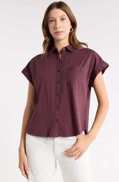 Melrose And Market Mixed Media Button-up Shirt In Black