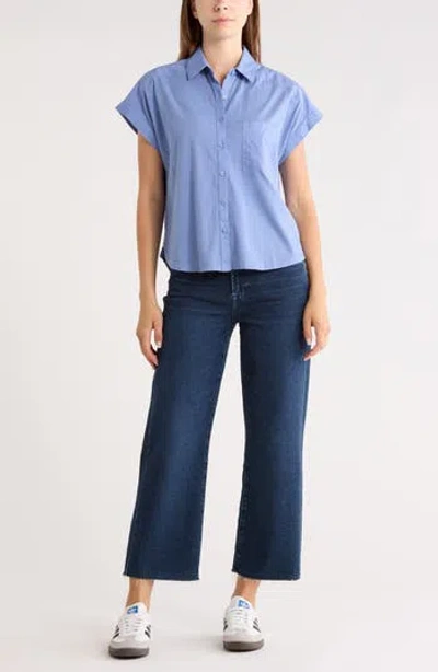 Melrose And Market Mixed Media Button-up Shirt In Blue