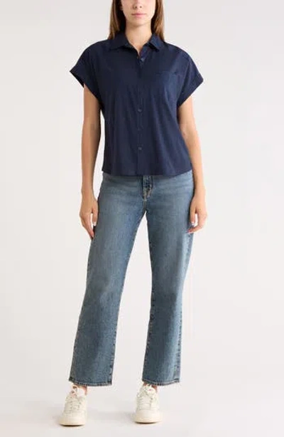 Melrose And Market Mixed Media Button-up Shirt In Blue