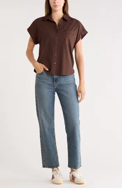 Melrose And Market Mixed Media Button-up Shirt In Brown