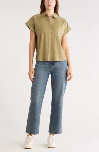 Melrose And Market Mixed Media Button-up Shirt In Green