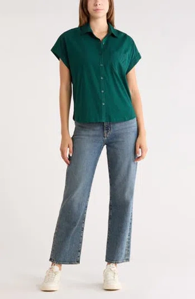 Melrose And Market Mixed Media Button-up Shirt In Green